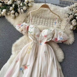 (order) Váy hoa cúp ngực trễ vai