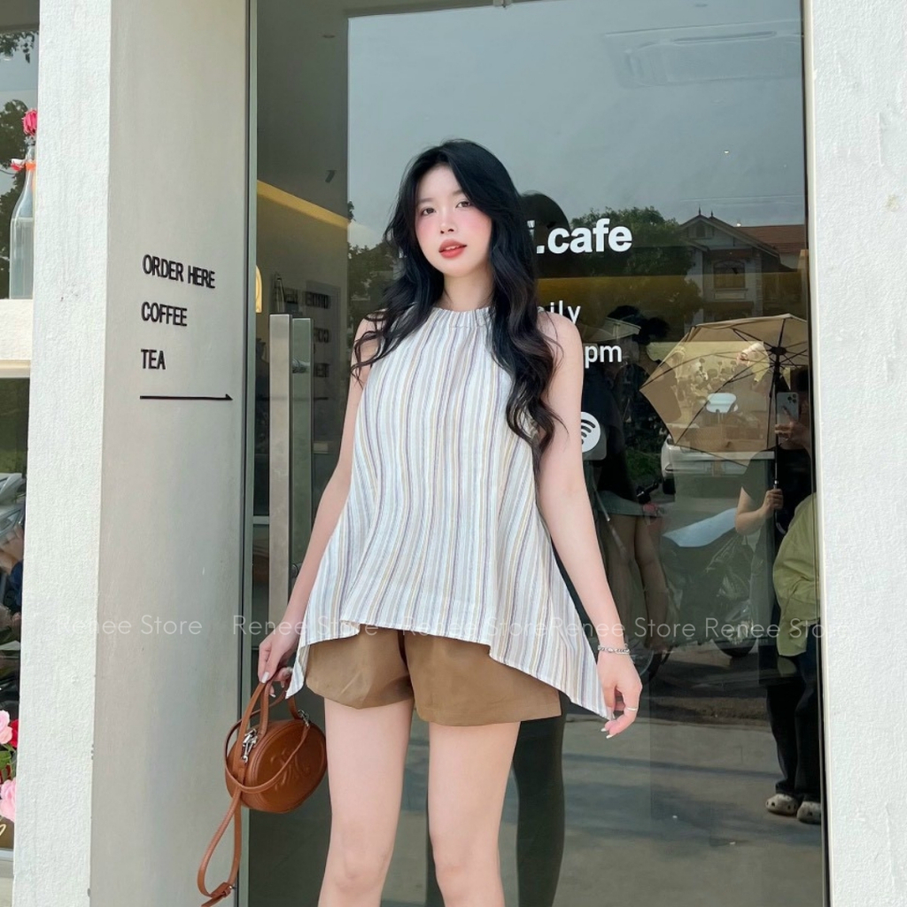 Set áo kẻ cổ yếm vạt bên kèm quần short cạp chun Renee Store - S686 | BigBuy360 - bigbuy360.vn