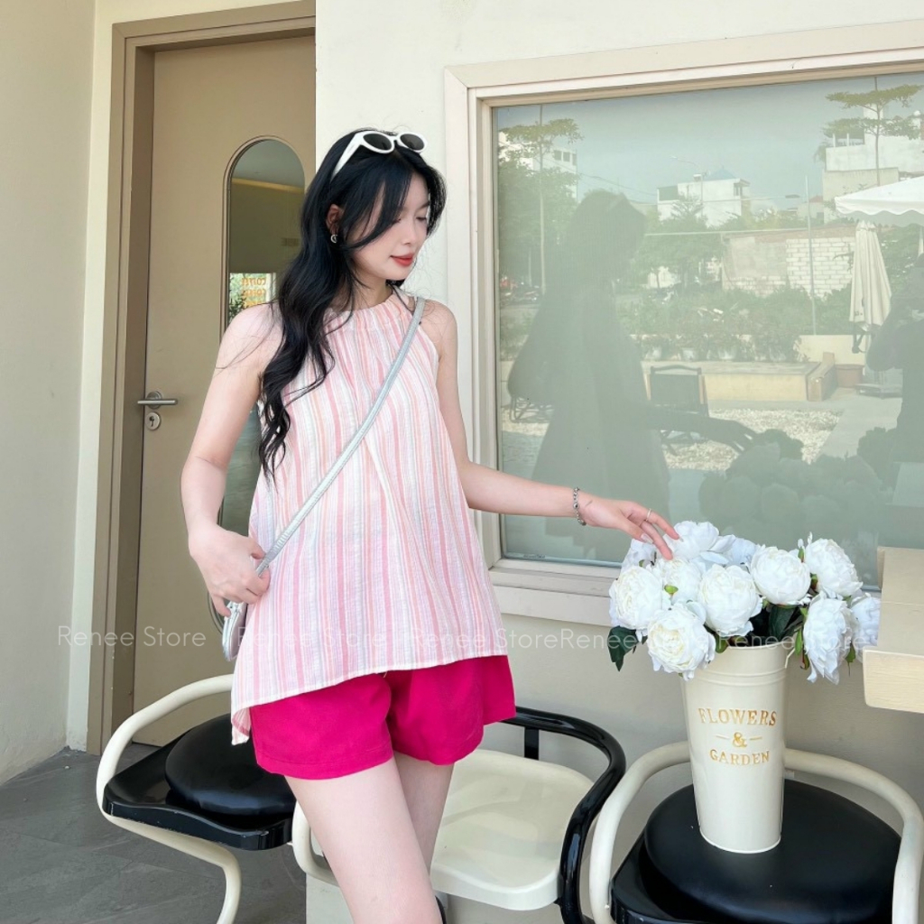 Set áo kẻ cổ yếm vạt bên kèm quần short cạp chun Renee Store - S686 | BigBuy360 - bigbuy360.vn