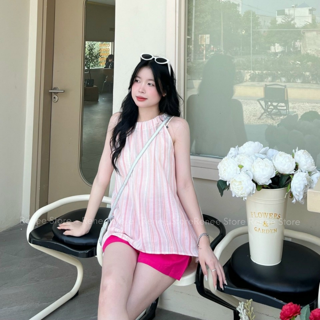 Set áo kẻ cổ yếm vạt bên kèm quần short cạp chun Renee Store - S686 | BigBuy360 - bigbuy360.vn