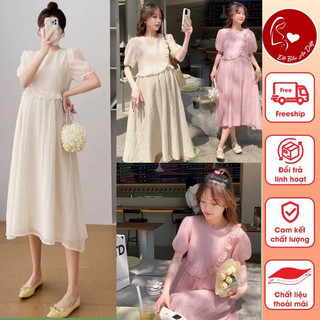 Đầm bầu - váy bầu cộc tay chất liệu tơ nhăn 2 lớp V23 - Đầm công sở dự tiệc sang chảnh