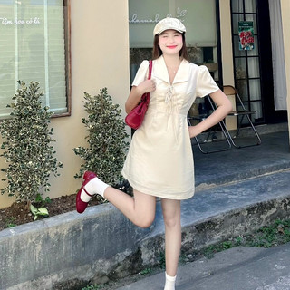 Đầm Sơ Mi Mini Cổ Cách Điệu Thắt Dây Thời Trang Nữ Tính nhiều màu GAGO GG4437