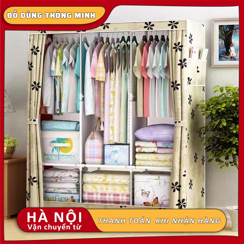 Tủ Vải Lắp Ghép Cao Cấp Phân Ngăn Tầng Đa Kiểu Dáng Tủ Quần Áo 3Ngăn Cỡ Lớn Vải Không Dệt Chống Nước