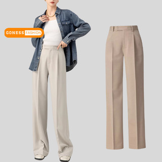 Quần tây ống rộng Goness xuông lưng cạp cao vải nữ dài suông culottes kiểu khuy gài dáng dài phong cách ROSE BLACKPINK