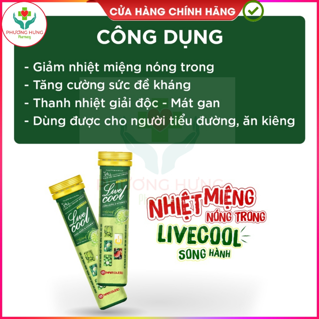 Viên C sủi Livecool của Nam Dược tuýp 16 viên x 4g Hỗ trợ, giải độc, mát gan, bổ sung vitamin C, củng cố hệ miễn dịch