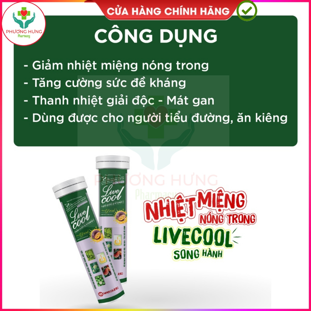 Viên C sủi Livecool của Nam Dược tuýp 16 viên x 4g Hỗ trợ, giải độc, mát gan, bổ sung vitamin C, củng cố hệ miễn dịch
