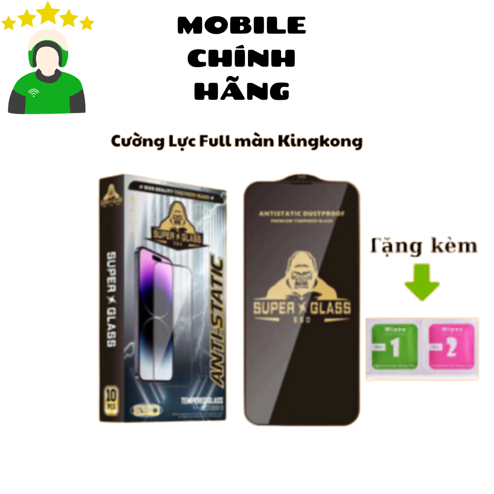 [Dành cho iPhone] Kính cường lực KingKong Super Glass ESD tĩnh điện, viền cong 3D, độ cứng 9H+, siêu trong, siêu mu