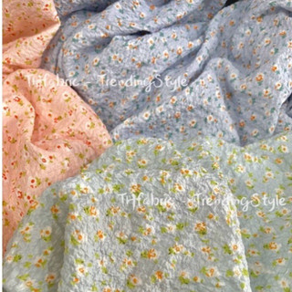 vải (tằm xốp) đũi nhăn hàn quốc hoa nhí mềm đẹp co dãn may váy bộ áo dài mềm nhẹ mát