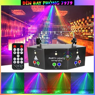 Đèn laser 9 mắt chính hãng cảm biến nhạc công nghệ 3d, quét tia, chiếu hình dùng cho phòng bay