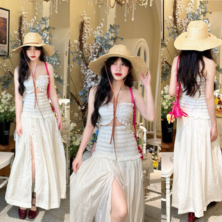 đầm maxi nhún thắt eo