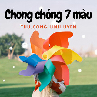 [80cm] Chong chóng nhựa 7 cánh cán gỗ - chong chóng 7 màu cầu vồng - đồ chơi cho bé