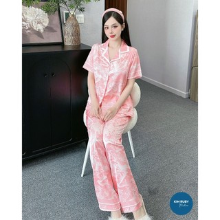Bộ Pijama nữ mặc nhà tay ngắn quần dài cổ ép keo Kim Ruby Fashion chất lụa latin cao cấp mềm mượt thoáng mát may kỹ