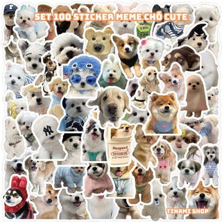 Set 100 sticker meme chó cute đáng yêu 100 sticker không trùng nhau trang trí sổ điện thoại laptop