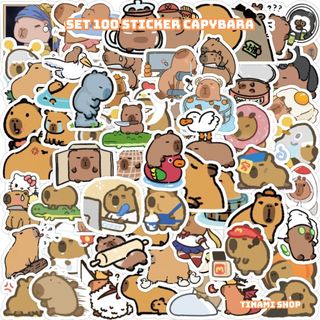 Set 100 sticker capybara hình dán chuột lang nước dễ thương hài hước trang trí sổ điện thoại laptop