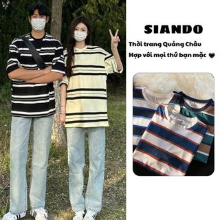 Áo thun sọc nam nữ unisex form rộng tay lỡ chất cotton đẹp hàng quảng châu SIANDO AT05