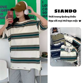 Áo thun sọc nam nữ unisex tay lỡ hàng quảng châu form rộng chất cotton đẹp SIANDO AT06