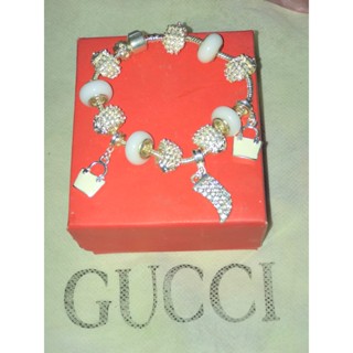 [BYMO] Lắc tay đính charm bạc trắng kiểu dáng pandora (Charm trắng)