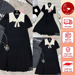 Đầm bầu ,váy bầu mùa hè sang chảnh - Đầm bầu xinh thiết kế  phối cổ nơ chân váy xếp ly