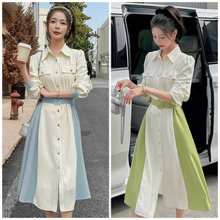 Đầm váy freesize sơ mi tay dài kèm belt 6 màu