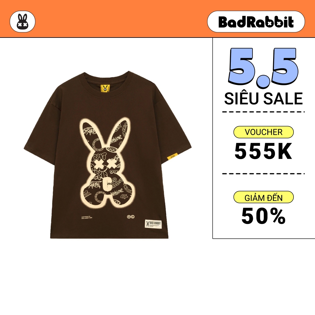 Áo Thun Unisex Bad Rabbit BROWN SPRAY RABBIT 100% Cotton - Local Brand Chính Hãng