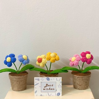 Chậu hoa len mini để bàn decor bàn học trang trí bàn làm việc, làm quà tặng sinh nhật