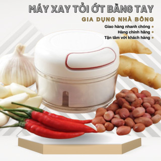 Máy xay tỏi ớt bằng tay đa năng, máy xay tỏi ớt mini kéo tay màu trắng