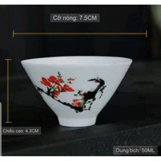 Bộ 6 chén uống trà hình nón - chén trà miệng mỏng