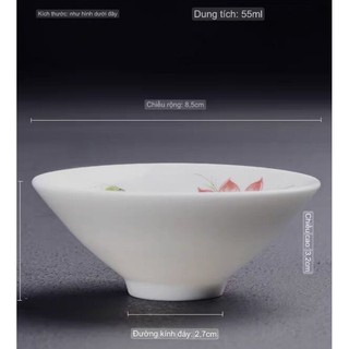 Bộ 6 chén uống trà hình nón - chén trà miệng mỏng