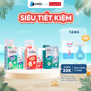 Bộ 3 MID chăm sóc răng miệng cho bé bao gồm 2 hộp Midkid vị NHO và TÁO ĐỎ + 1 hộp kem đánh răng Midbos vị nho cho bé