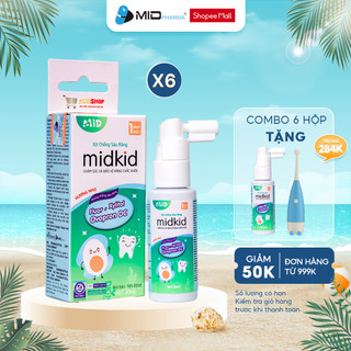 Liệu trình tái tạo - 6 hộp Xịt chống sâu răng Midkid giúp ngăn ngừa mòn men răng, ố vàng, sún răng, viêm lợi,...