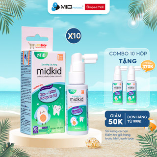 Combo 10 Hộp - Xịt chống sâu răng cho bé Midkid giúp chăm sóc răng miệng, ngăn ngừa cảm cúm khi giao mùa