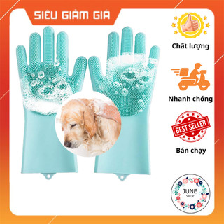 Găng tay tắm cho chó mèo silicon, bàn chải tắm kiêm miếng rửa có gai tạo bọt tiện lợi, massage chó mèo