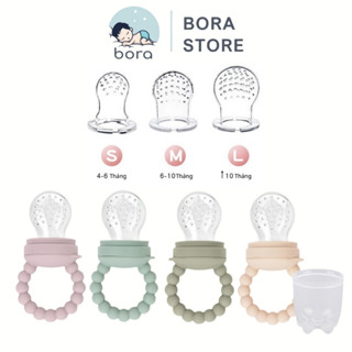 Túi nhai ăn dặm silicon chống hóc cho bé, gặm nướu mềm tập ăn trái cây, 3 núm 3 size