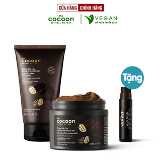 Bộ 3 Cà phê Đắk Lắk tẩy da chết cocoon: Cơ thể 200ml + Da mặt 150ml + Son môi 5g