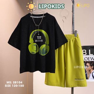 Đồ bộ bé trai cộc tay chất cotton size 120-180 (20kg-70kg), Quần áo trẻ em size đại cao cấp hình tai nghe 2201 SB104