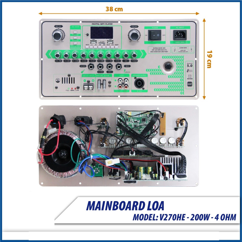 Bo Mạch Loa Kéo Nguồn Xuyến đánh 2 Bass 40 (4 tấc đôi), 5 Tấc đơn Mạnh Mẽ có Echo Reverb