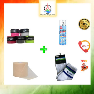 💸combo 101💸 5 quấn cán yonex +1 cốt 0.06*20m+1 tất yonex 75 th+1 xịt giày nano ag