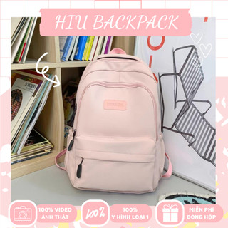 Balo đi học HIU BACKPACK balo nữ đi học màu hồng cho học sinh cấp 2 cấp 3 kèm sticker và móc khóa