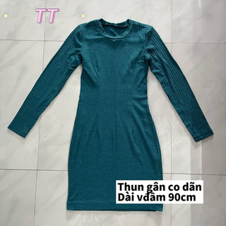 [217] Đầm body nữ thun gân cổ tròn tay dài kín đáo