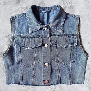 Áo Khoác Gile Jean Denim Dáng Croptop Siêu Đẹp Style Cá Tính