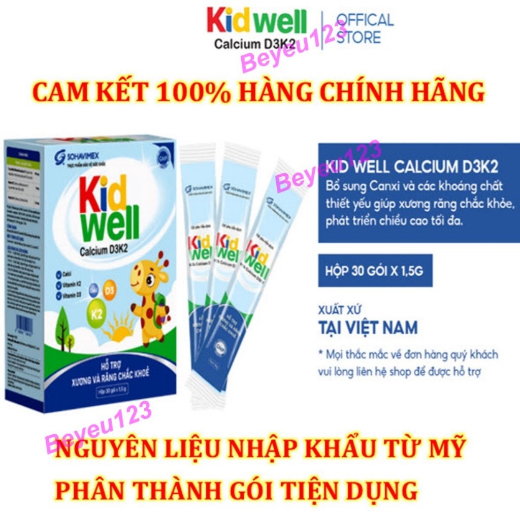 5 Gói / Hộp 30 Gói bột tăng chiều cao bổ sung Canxi D3 K2 KIDWELL cho bé -Giúp trẻ bổ sung Calcium, vitamin KID WELL SHC