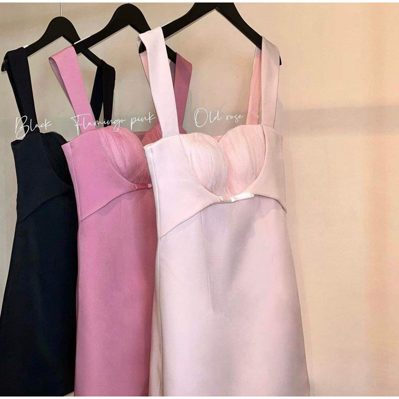Joile- Váy/Đầm 2 dây cúp ngực cổ V mix nơ gân sweethewrt dress