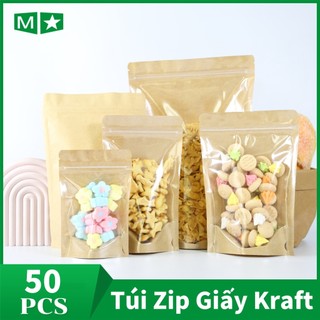 50cái Túi Zip Giấy Kraft Một Mặt Trong,Túi Zip Giấy Kraft Nâu