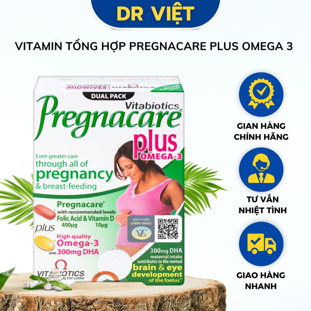 Viên Uống Cho Mẹ Bầu Vitabiotics PREGNACARE PLUS OMEGA-3 Tăng Cường Sức Khỏe Nâng Cao Đề Kháng Hộp 56 Viên