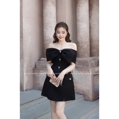Đầm thiết kê Wonderhouse Natia Dress trễ vai phối nơ to chất vải dày dặn đứng form dự tiệc sang chảnh