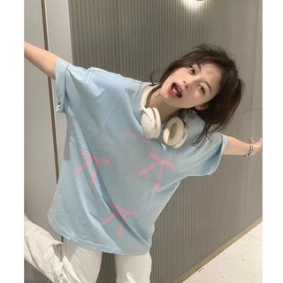 Biển xanh fashion áo phông nữ form rộng nơ in ấn cổ tròn dáng rộng áo thun 100%cotton focus local brand