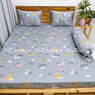 Bộ ga thun hàn quốc mềm mịn mát mẫu khủng long màu xám