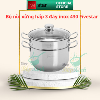Bộ nồi xửng hấp 3 đáy bếp từ inox 430 FiveStar Standard nắp kính size 24cm , dung tích 5 lít , hàng chính hãng