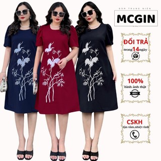 [CG042] Đầm Trung Niên Tặng Mẹ Dự Tiệc Bigsize MCGIN U40-U55 Thiết Kế Cao Cấp Thêu Hạc Trắng Sang trọng Quý phái
