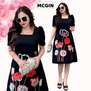 Đầm Suông Tay Phồng Lotus | Form Suông | Trung Niên | Tặng Mẹ | Thoải Mái | Vải Dày Dặn | Hình Thêu | Peruna | CG036